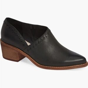 Women's Black Leather Heeled Loafers